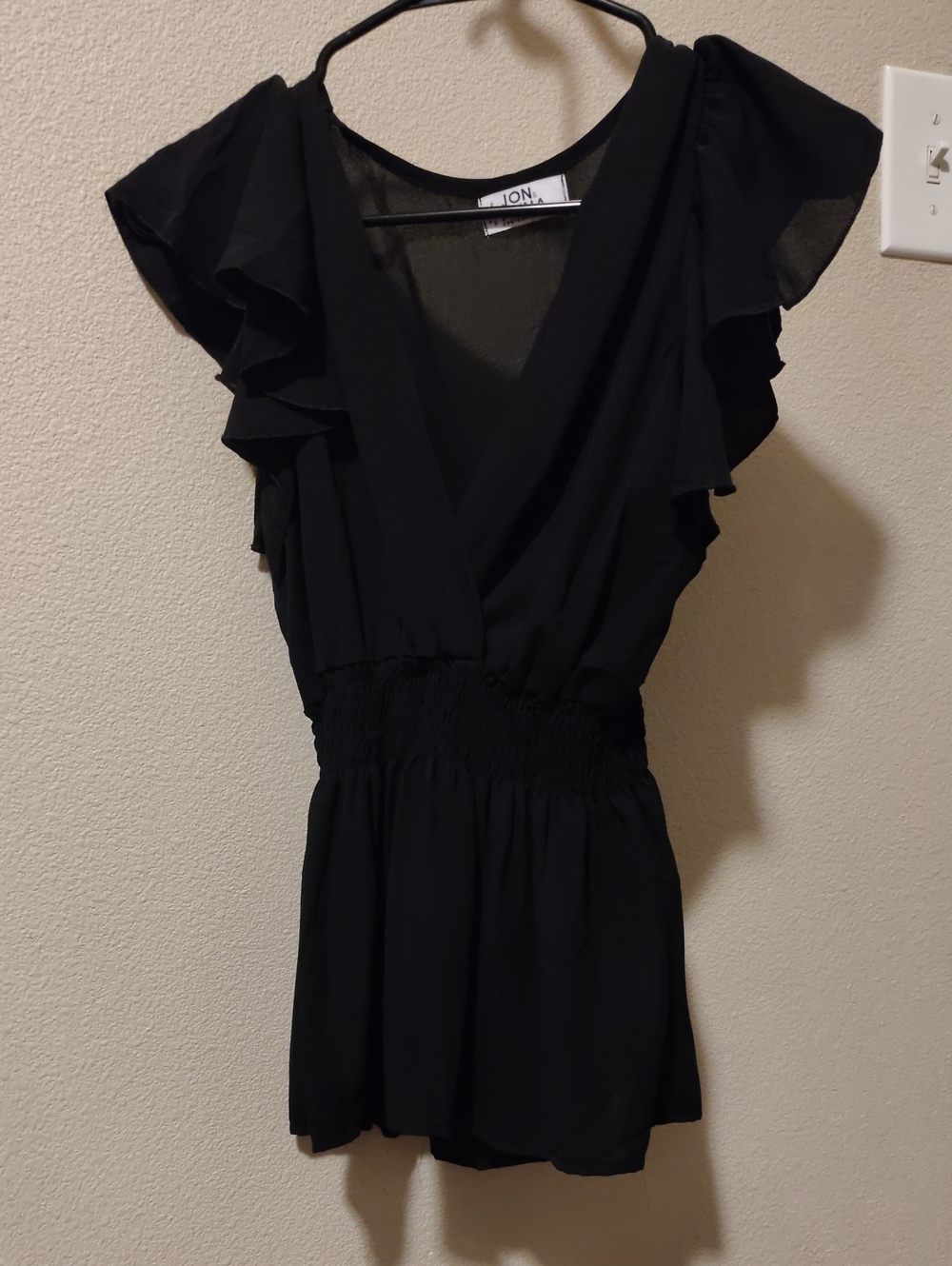 Black Ruffle Sleeve Wrap Blouse